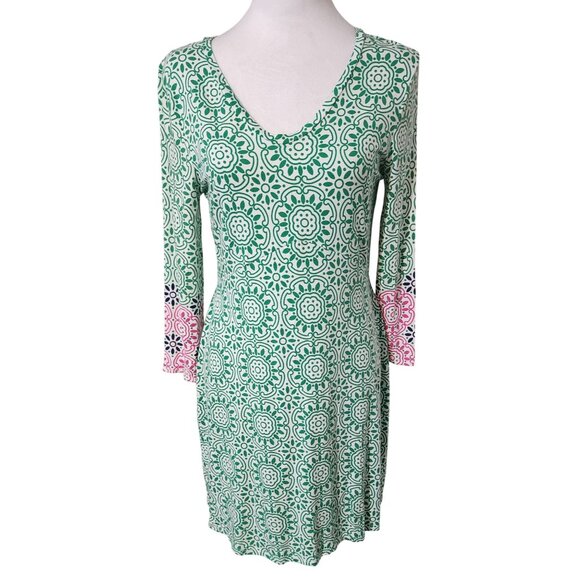 Boden Womens Green & Pink Patterned 3/4 Sleeve Tunic Dress Size 6R - Picture 1 of 9
